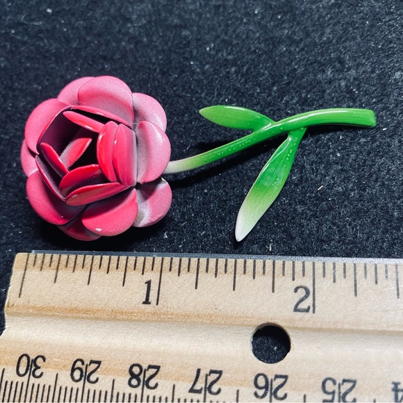 Vintage Enamel Pink Rose Metal Brooch - Picture 4 of 6